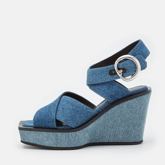 Rag & Bone Santiago Ankle Strap Platform Wedge Sandals Denim, New, Size US 8.5 - Picture 4 of 16